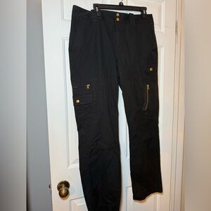 Lauren Ralph Lauren Black Cargo Pants Size 14 Gold Zip & Snap Pockets Utility